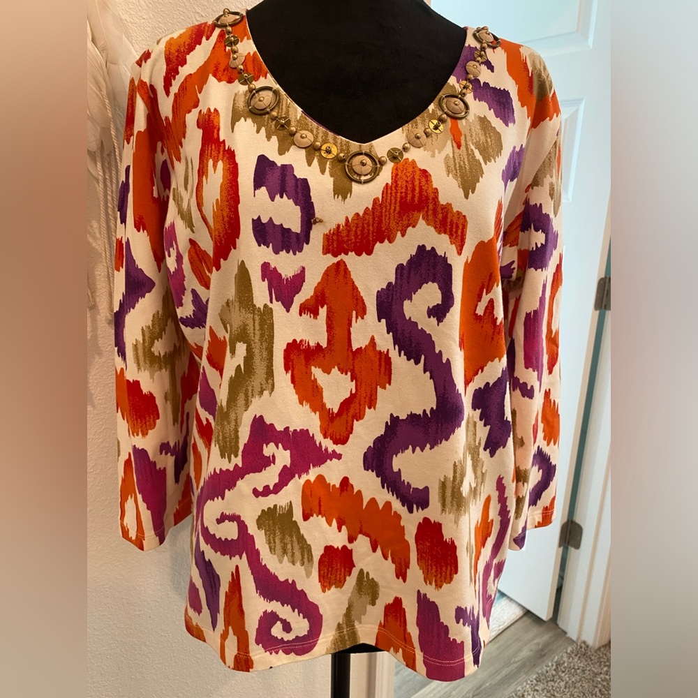 Ruby Rd Womens jersey top with beads sz CL